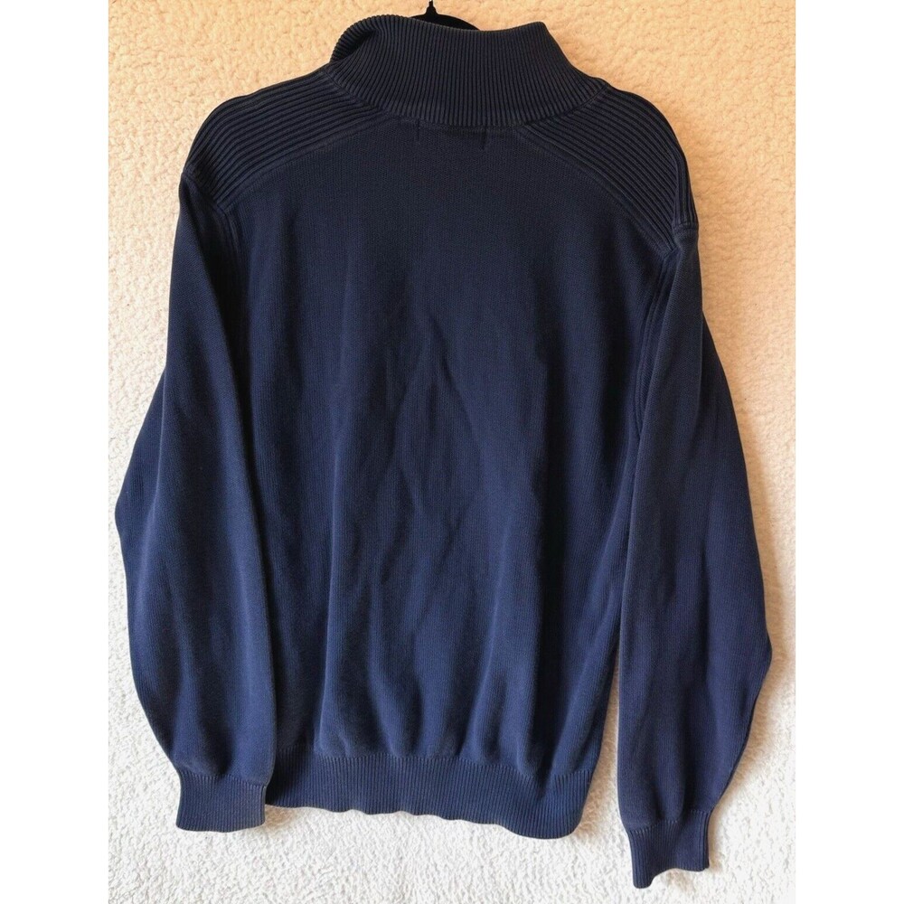 Faconnable 1/4 Zip Golf Casual Cotton Sweater Mens Size L Navy Blue Preppy - Picture 3 of 10